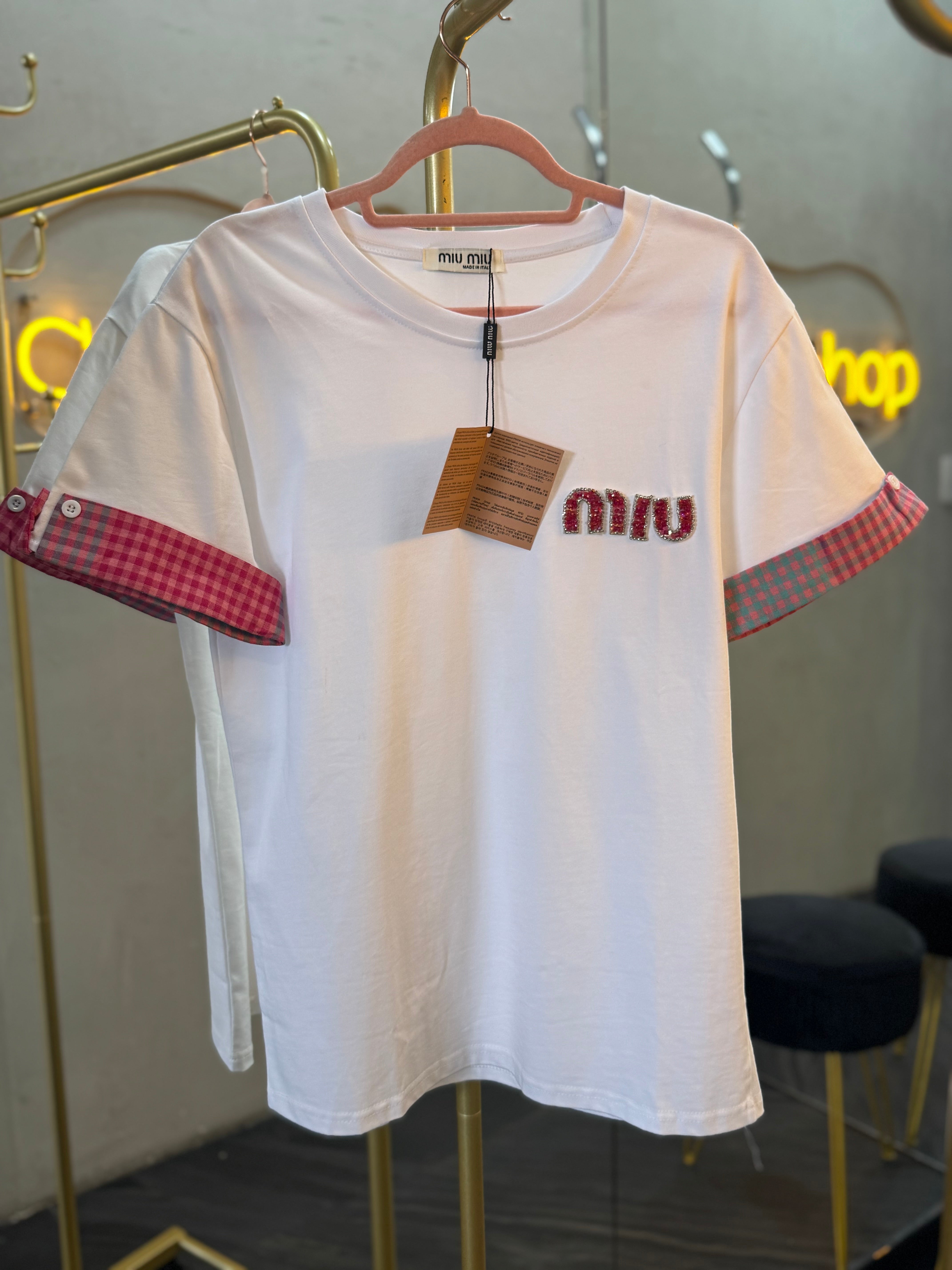 T-SHIRT UNI BLANCA-ROSA MIU-3